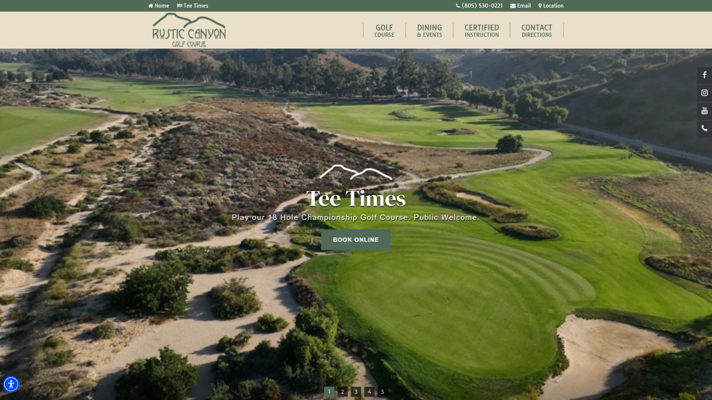 screenshot of the Rustic Canyon Golf Course homepage