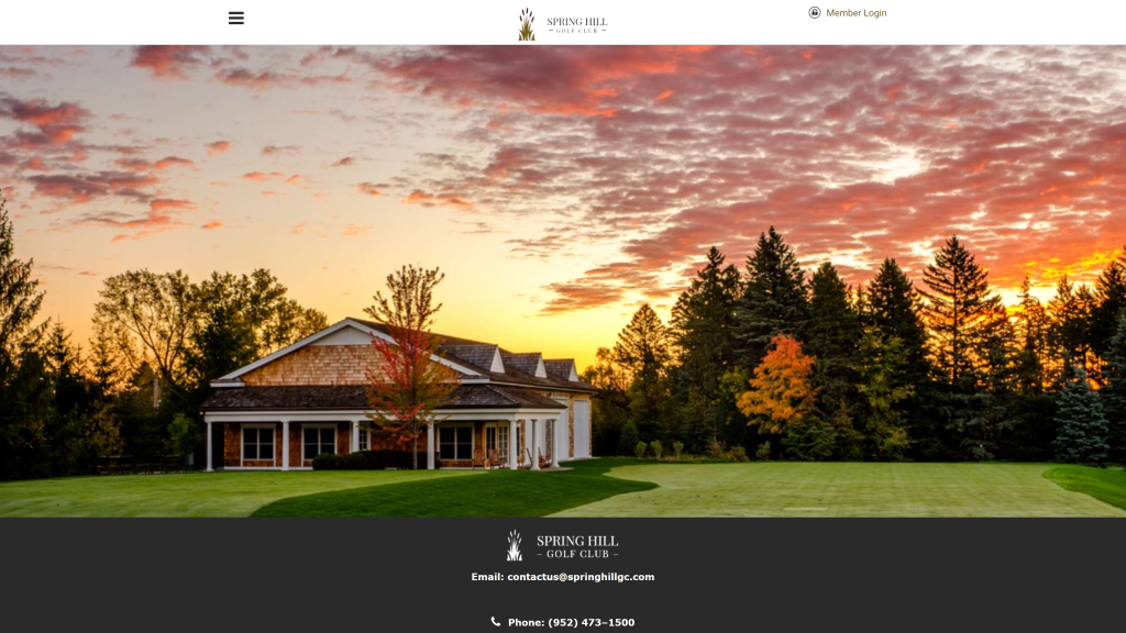 screenshot of the Spring Hill Golf Club nicest golf courses in minnesota homepage