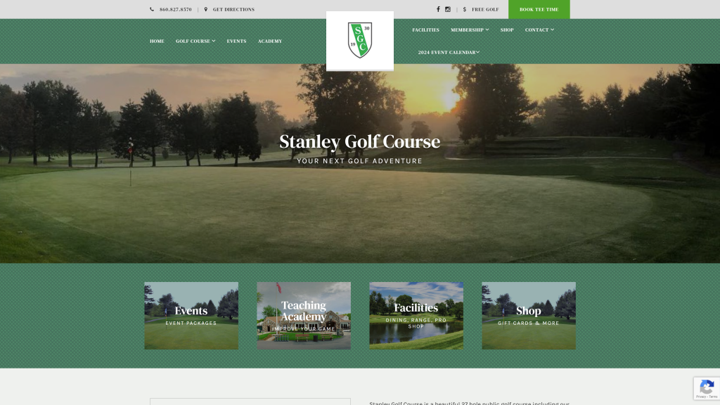 screenshot of the Stanley Golf Course homepage