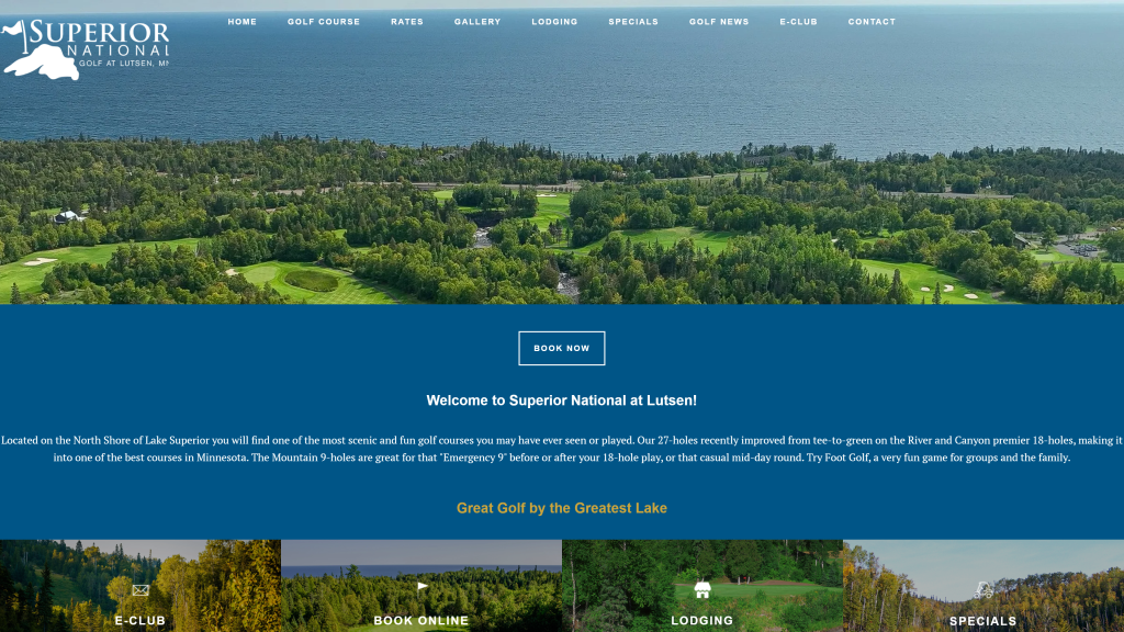 screenshot of the Superior National at Lutsen homepage