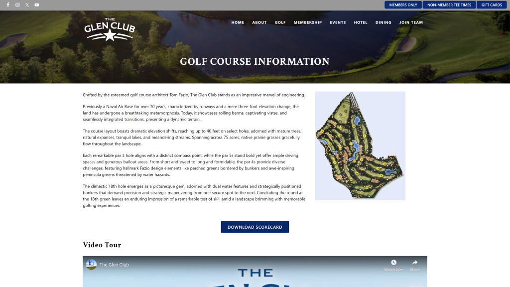 screenshot of the Glen Club best public golf course in illnois homepage