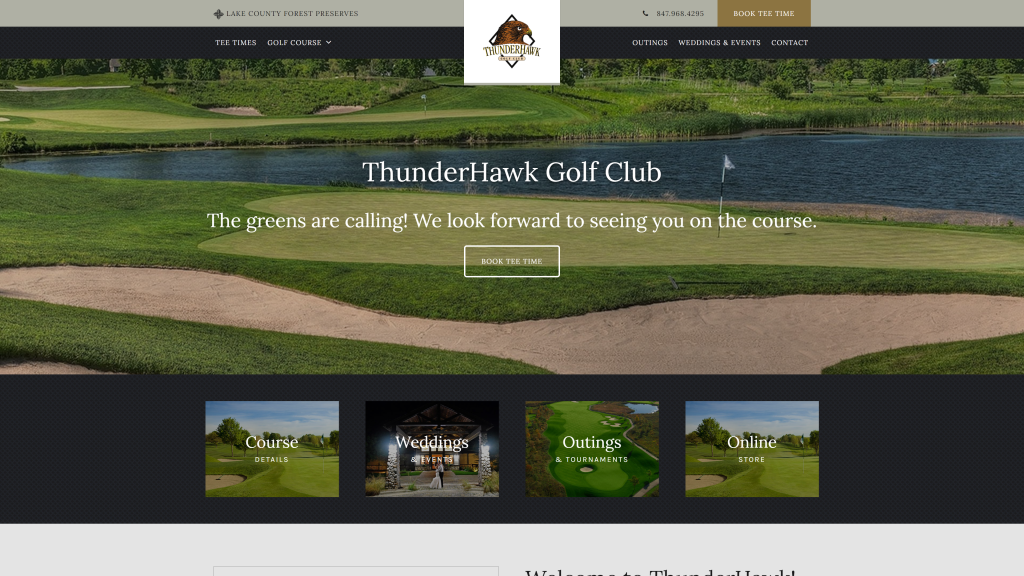 screenshot of the ThunderHawk Golf Course best publis golf course in illnois  homepage