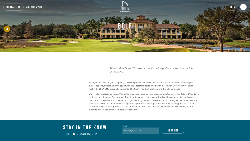 screenshot of the The Gold Course, Tiburón Golf Club homepage