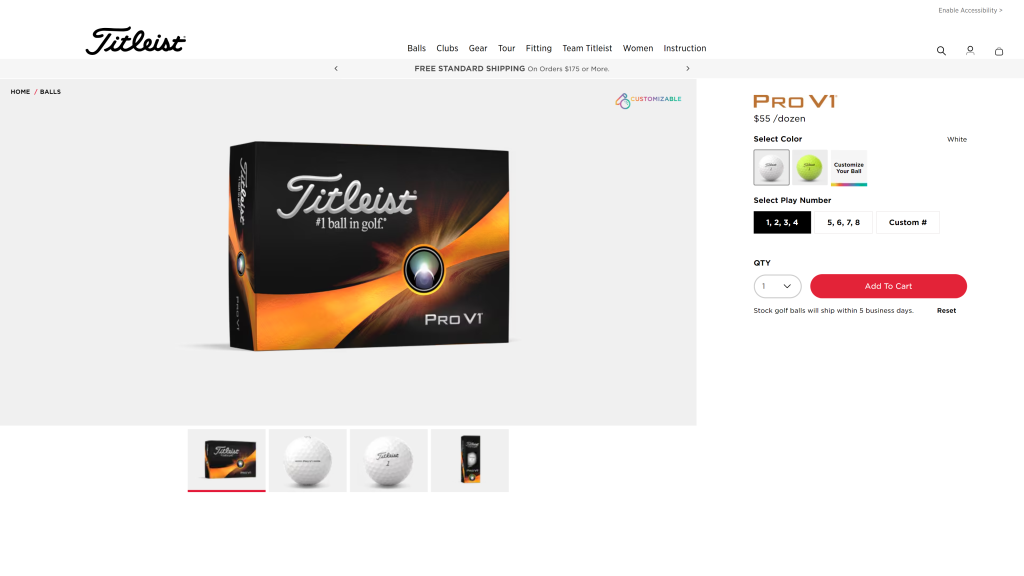 screenshot of the Titleist Pro V1 Golf Balls (Dozen) golf gadgets for dad homepage