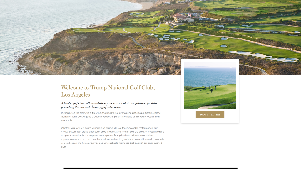 screenshot of the Trump National Golf Club Los Angeles homepage