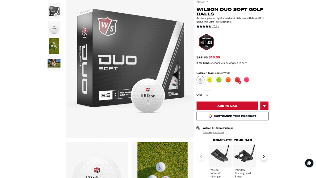 screenshot of the Wilson Duo Soft Golf Ball best golf balls homepage