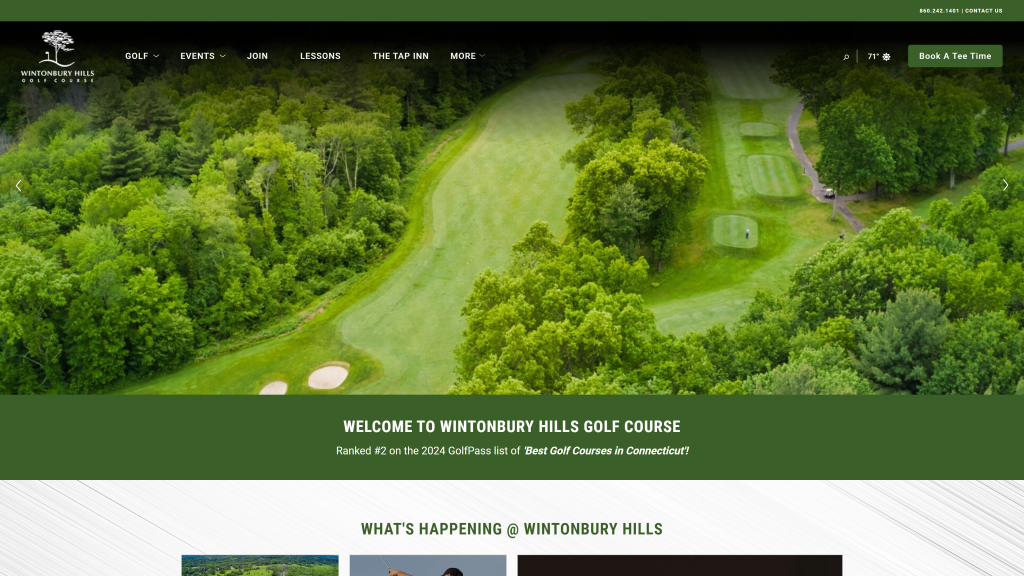 screenshot of the Wintonbury Hills  homepage