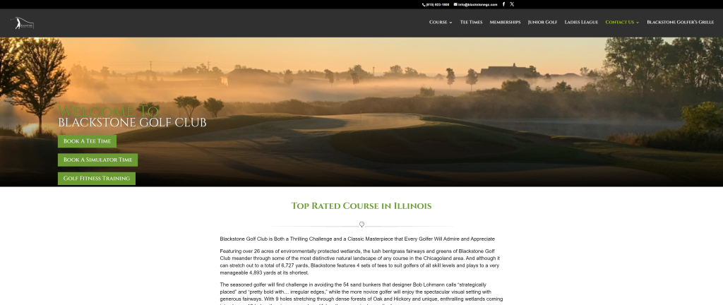 screenshot of the Blackstone Golf Club homepage