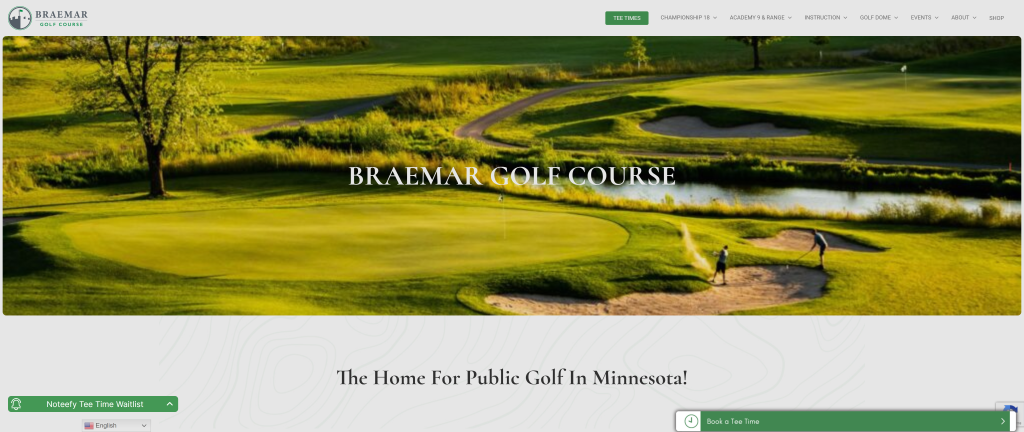 screenshot of the Braemar Golf Course homepage