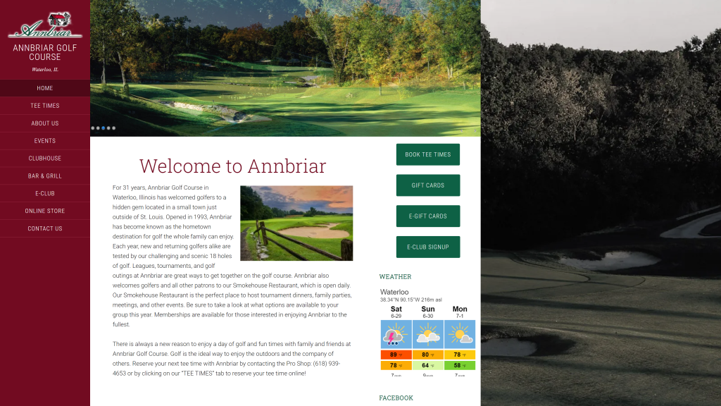 screenshot of the Annbriar Golf Course homepage