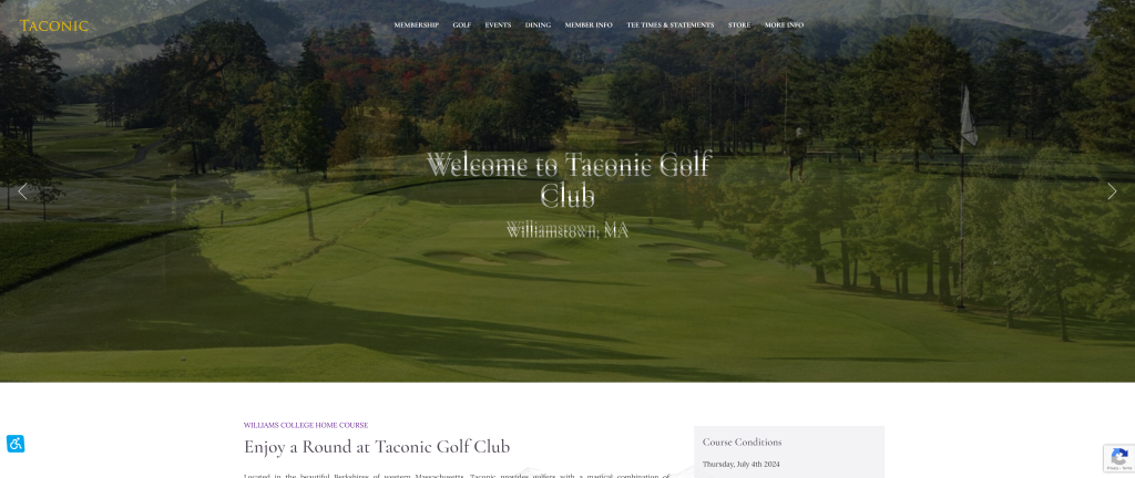 screenshot of the Taconic Golf Club best public golf courses in massachusetts homepage