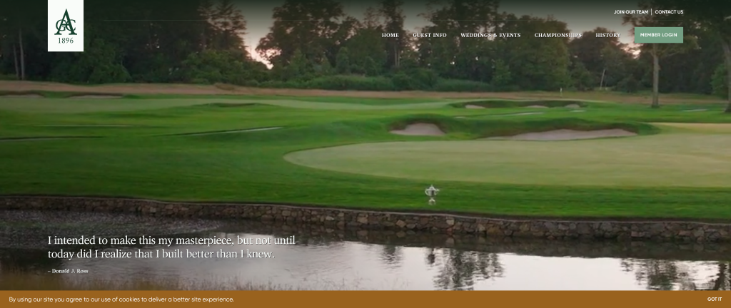 screenshot of the Aronimink Golf Club homepage