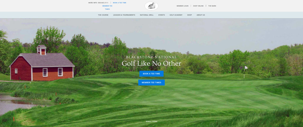 screenshot of the Blackstone National Golf Club homepage