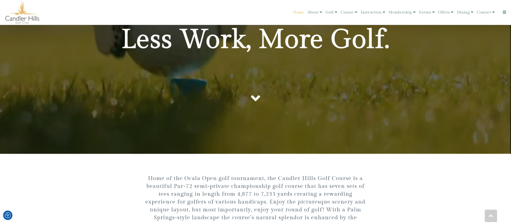 screenshot of the Candler Hills Golf Club best public golf courses in florida homepage