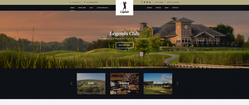 screenshot of the Legends Club hoempage