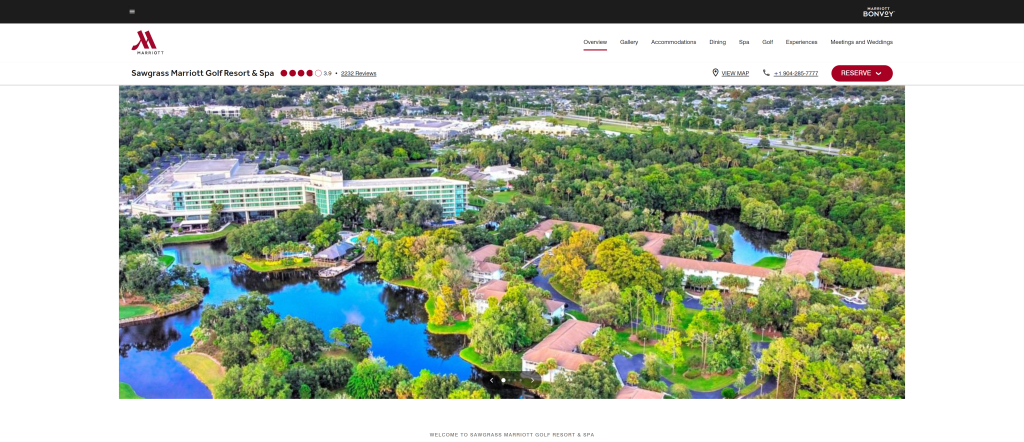 screenshot of the Sawgrass Marriott Golf Resort & Spa homepage