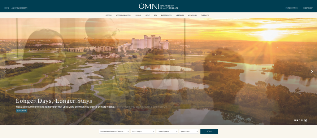 screenshot of the Omni Orlando Resort at Championsgate homepage