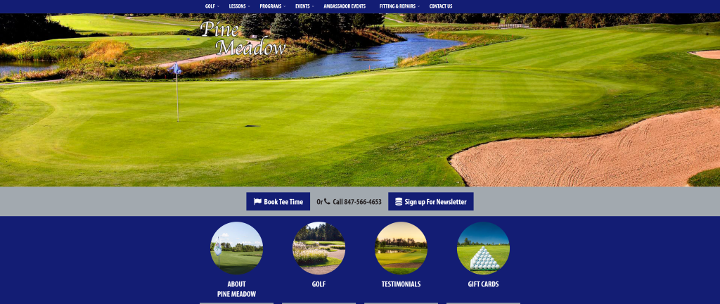 screenshot of the Pine Meadow Golf Club homepage