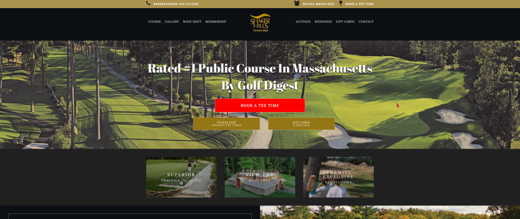 screenshot of the Shaker Hills Country Club homepage