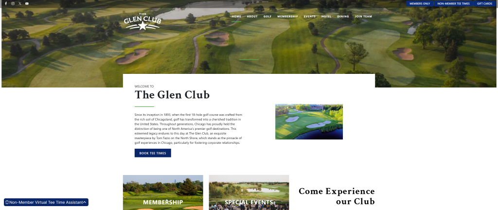 screenshot of the The Glen Club best public golf courses in chicago homepage