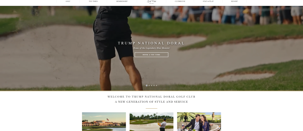 screenshot of the Trump National Doral golf vacation packages florida homepage