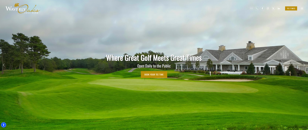 screenshot of the Waverly Oaks Golf Club best public golf courses in massachusetts homepage