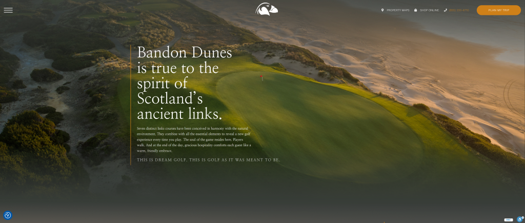 screenshot of the Bandon Dunes Golf Resort, Bandon, Oregon best golf destinations in the us homepage