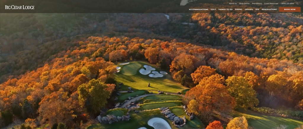 screenshot of the Big Cedar Lodge, Missouri best golf destinations in the us homepage