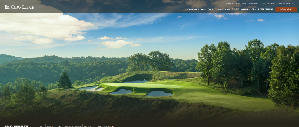 screenshot of the Big Cedar Lodge: Ozarks National nicest golf course in missouri homepage