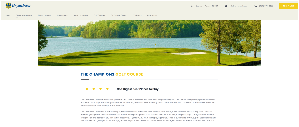 screenshot of the Bryan Park (Championships Course) homepage