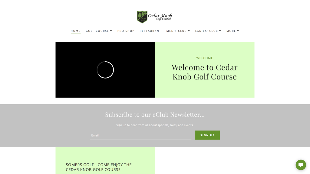 screenshot of the Cedar Knob Golf Course homepage