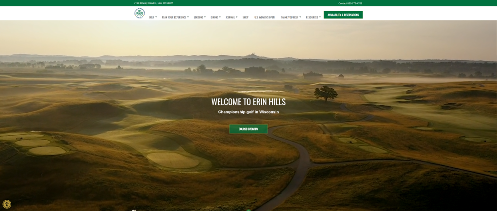 screenshot of the Erin Hills Golf Course top public golf courses in usa homepage