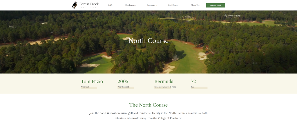 screenshot of the Forest Creek Golf Club: North Course homepage