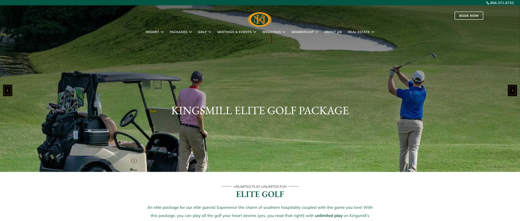 screenshot of the Kingsmill Resort, River Course homepage