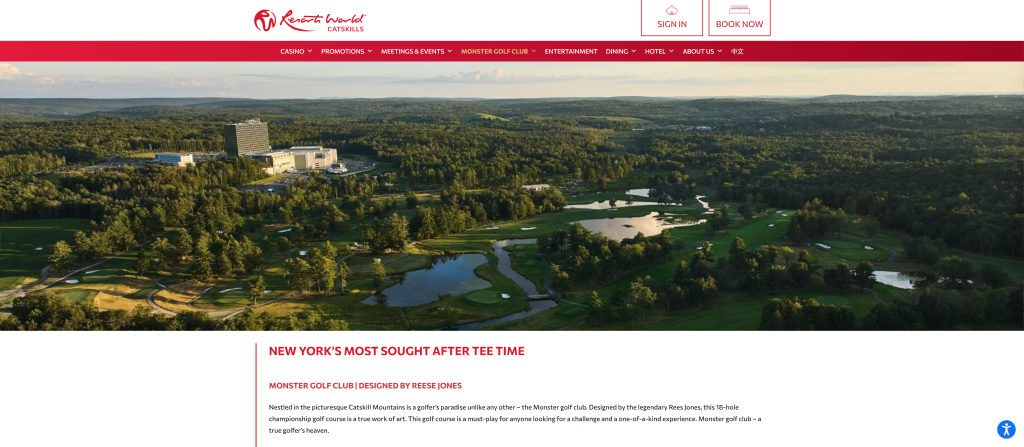 screenshot of the Monster Golf Club best public golf courses in new york homepage