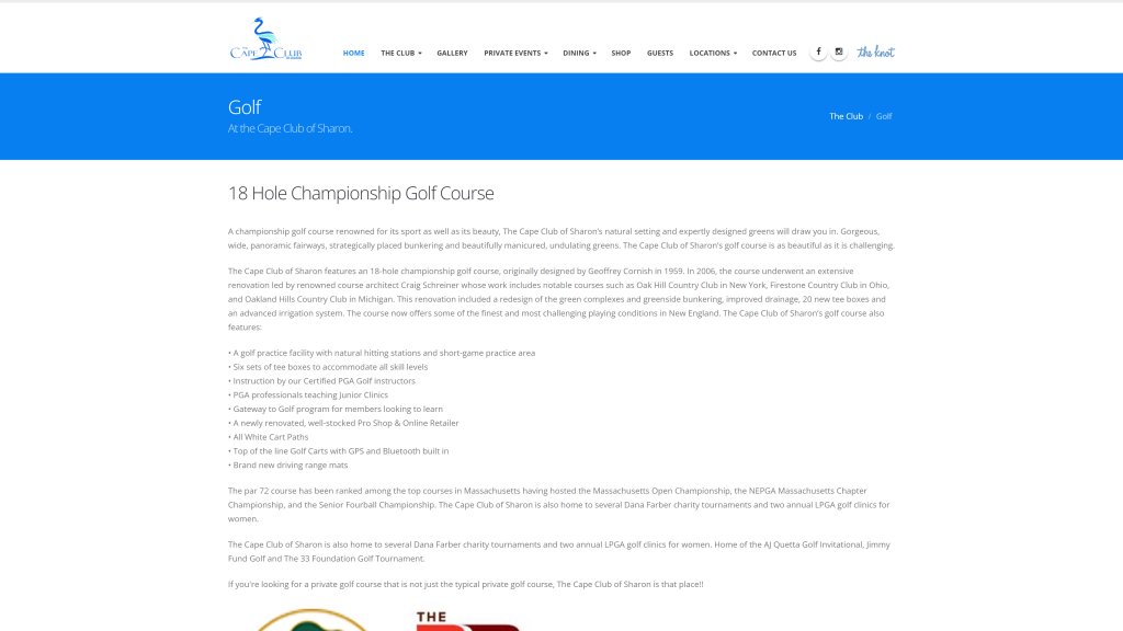 screenshot of the The Cape Club homepage