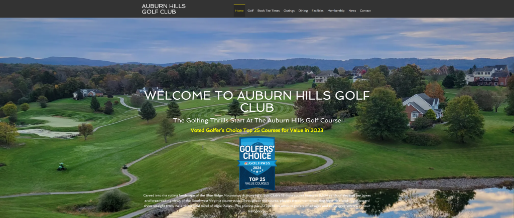 screenshot of the Auburn Hills Golf Club best public golf courses in virginia homepage