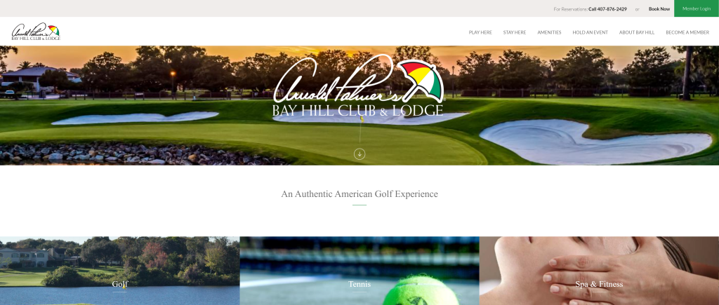 screenshot of the Bay Hill Club and Lodge homepage