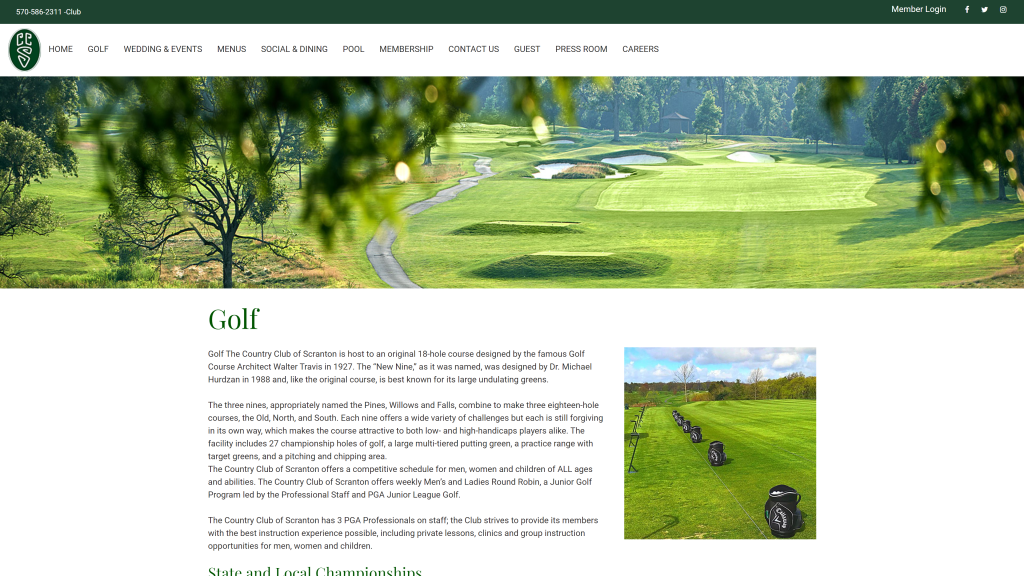 screenshot of the The Country Club of Scranton: Old homepage