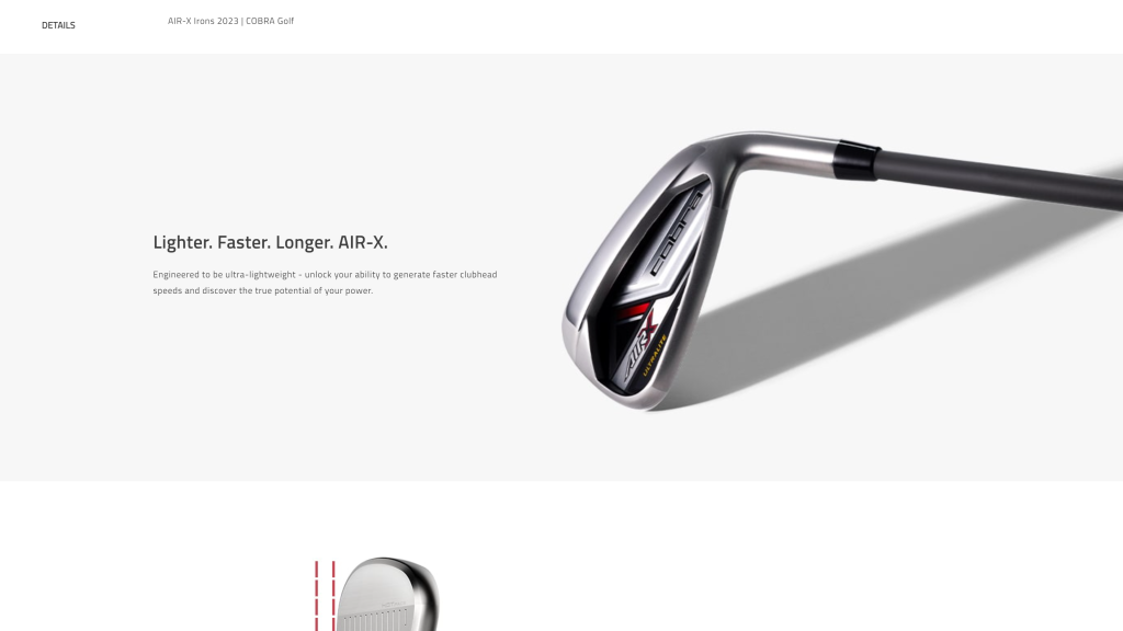 screenshot of the COBRA AIR-X Irons best golf clubs for the money homepage