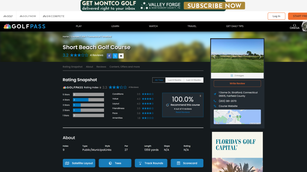 screenshot of the Short Beach Golf Course public golf courses in connecticut homepage