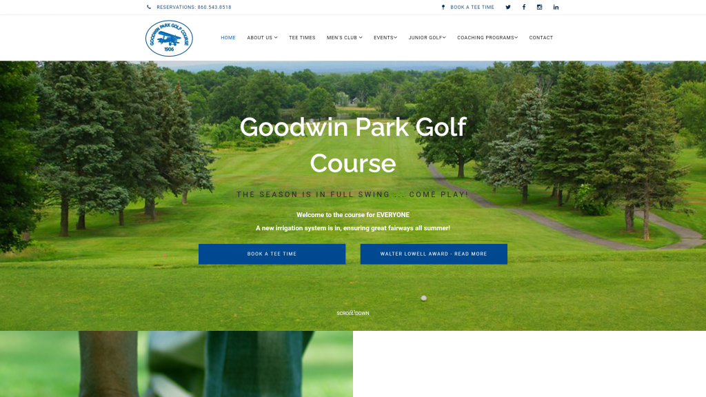 screenshot of the Goodwin Park Golf Course public golf courses in connecticut homepage