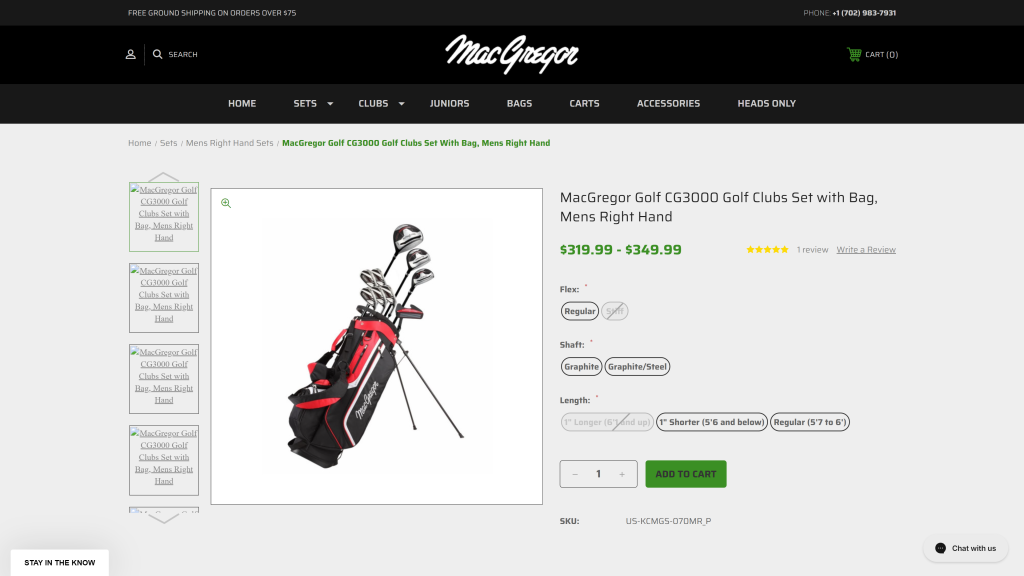 screenshot of the MacGregor Golf CG3000 homepage