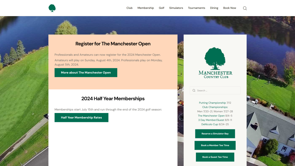 screenshot of the Manchester Country Club public golf courses in connecticut homepage