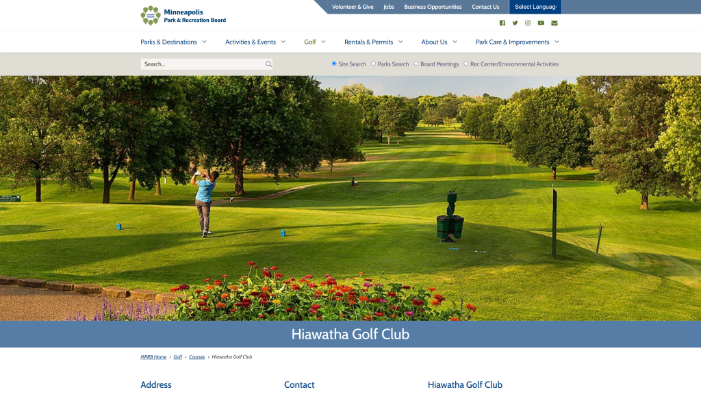 screenshot of the Hiawatha Golf Course homepage