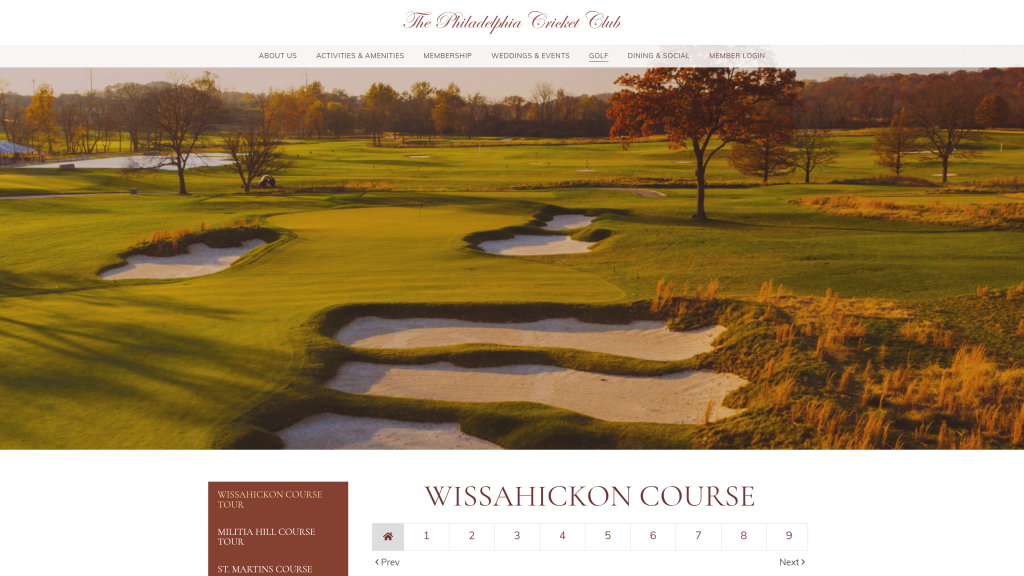 screenshot of the The Philadelphia Cricket Club: Wissahickon homepage