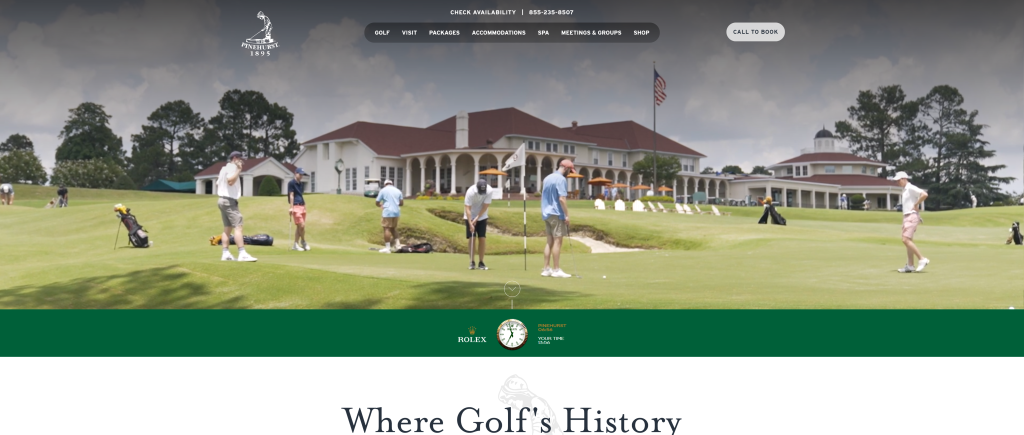 screenshot of the Pinehurst Resort, North Carolina homepage