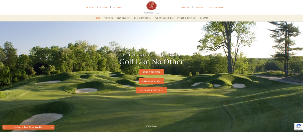 screenshot of the Pound Ridge Golf Club best public golf courses in new york homepage