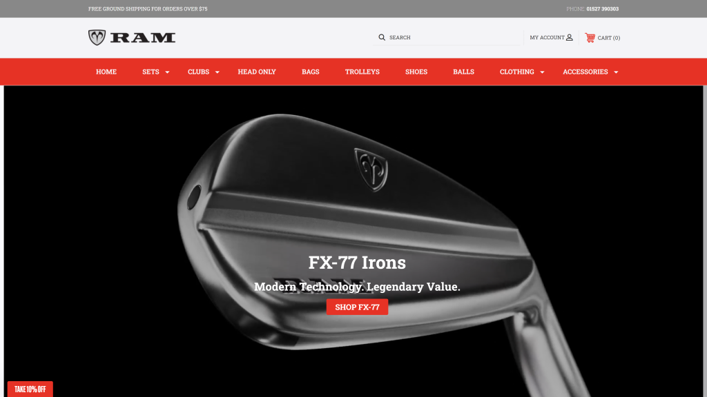 screenshot of the Ram FX77 Irons homepage