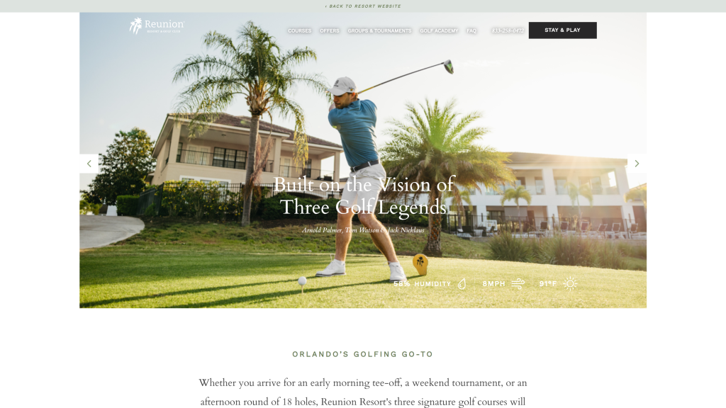 screenshot of the Reunion Resort (Nicklaus Course) best public golf courses in florida homepage